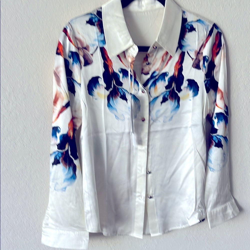 NWT Real silk life Commuter Printed Silk Shirt for Women size M 100%